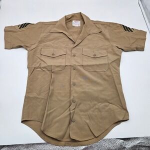 Creighton USMC Short Sleeve Shirt Mens Size M Khaki Military Uniform